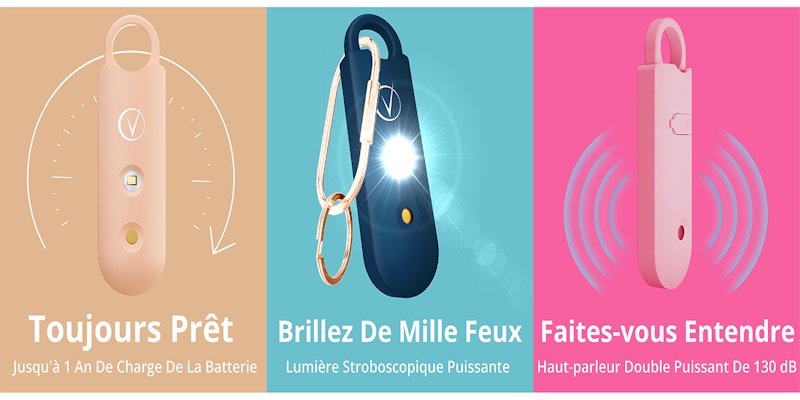 Sirène d'auto défense de 130 dB, ultra puissante . Alarme personnelle de défense. Alarme femme. Alarme enfants 3